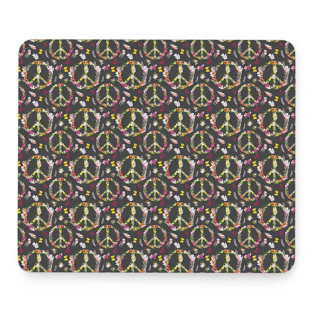 Hippie Peace Sign Flower Pattern Print Mouse Pad