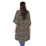 Hippie Peace Sign Flower Pattern Print Open Front Beach Cover Up