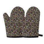 Hippie Peace Sign Flower Pattern Print Oven Mitts