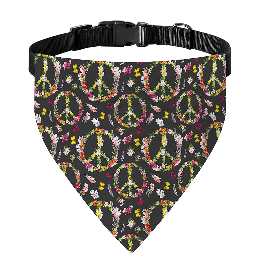 Hippie Peace Sign Flower Pattern Print Over The Collar Dog Bandana