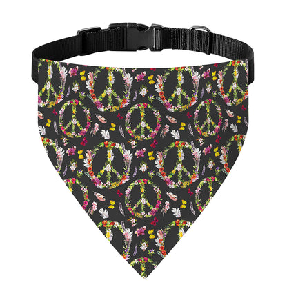 Hippie Peace Sign Flower Pattern Print Over The Collar Dog Bandana