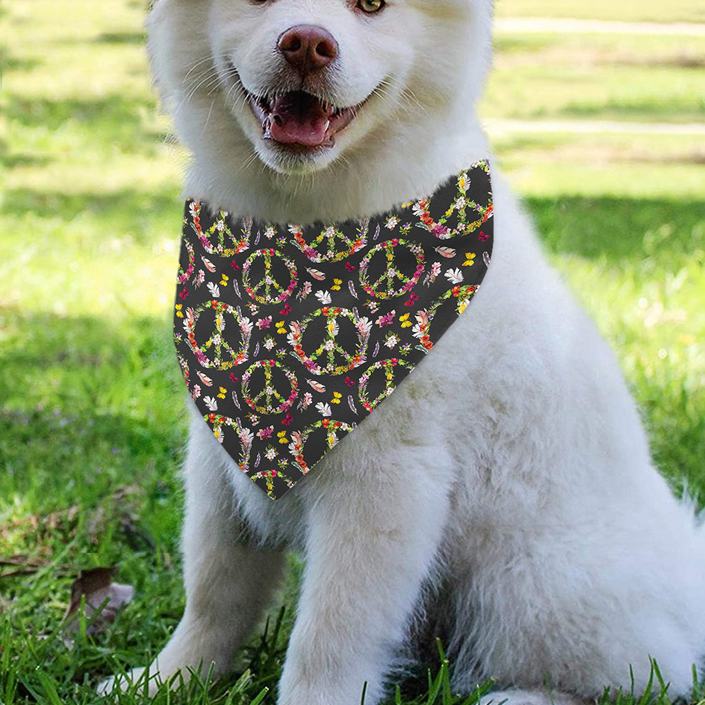 Hippie Peace Sign Flower Pattern Print Over The Collar Dog Bandana