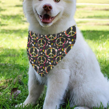 Hippie Peace Sign Flower Pattern Print Over The Collar Dog Bandana