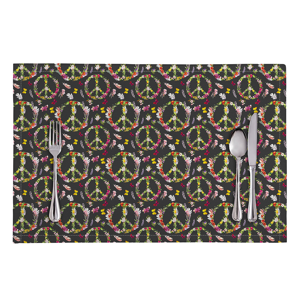 Hippie Peace Sign Flower Pattern Print Placemat