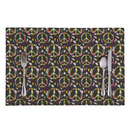 Hippie Peace Sign Flower Pattern Print Placemat