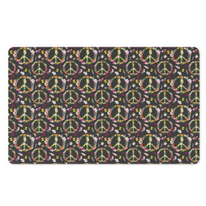 Hippie Peace Sign Flower Pattern Print Polyester Doormat