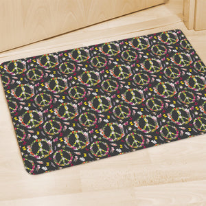 Hippie Peace Sign Flower Pattern Print Polyester Doormat