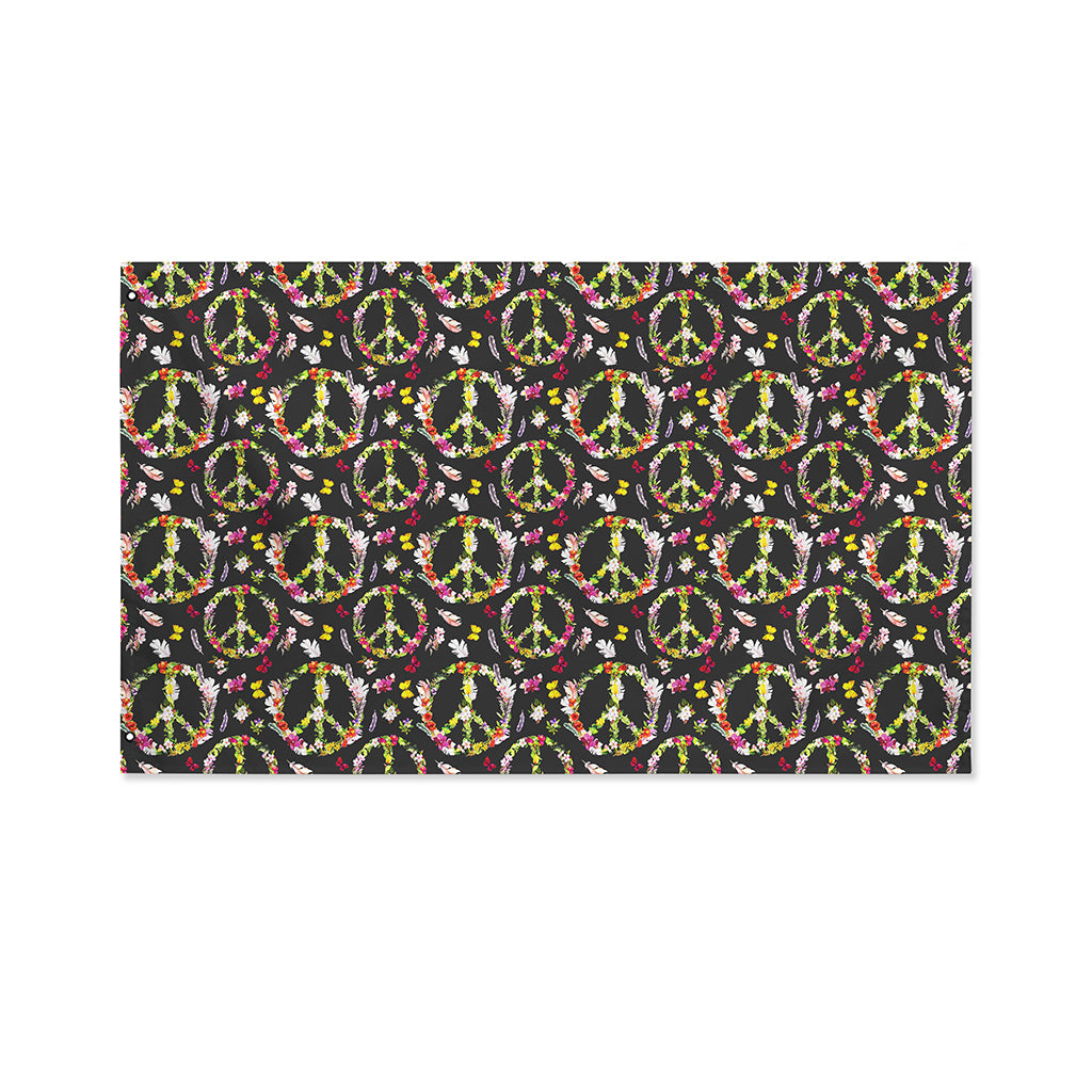 Hippie Peace Sign Flower Pattern Print Polyester Flag