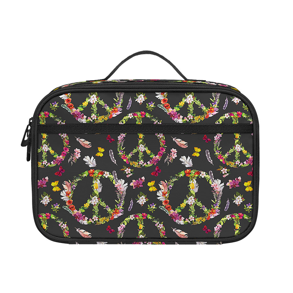 Hippie Peace Sign Flower Pattern Print Portable Lunch Bag