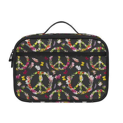 Hippie Peace Sign Flower Pattern Print Portable Lunch Bag