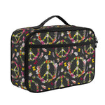 Hippie Peace Sign Flower Pattern Print Portable Lunch Bag