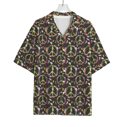 Hippie Peace Sign Flower Pattern Print Rayon Hawaiian Shirt