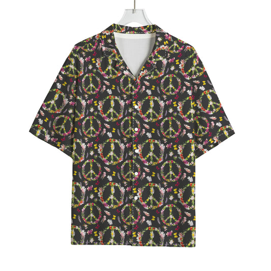 Hippie Peace Sign Flower Pattern Print Rayon Hawaiian Shirt