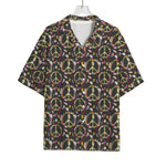 Hippie Peace Sign Flower Pattern Print Rayon Hawaiian Shirt
