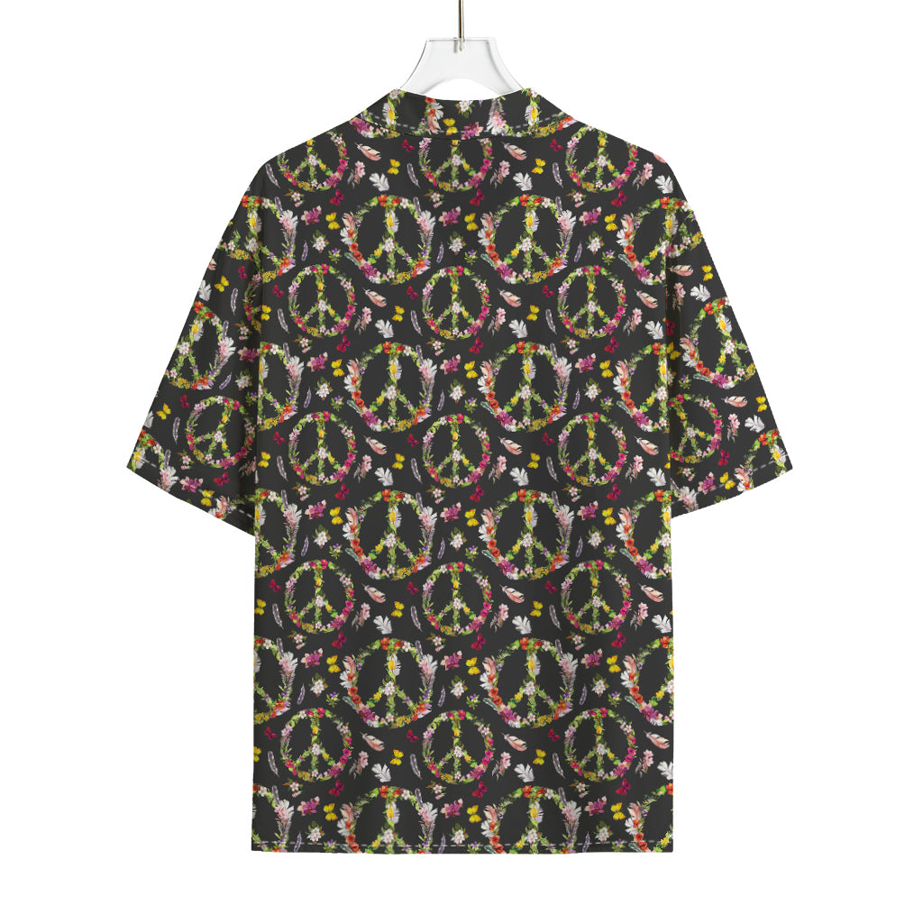Hippie Peace Sign Flower Pattern Print Rayon Hawaiian Shirt