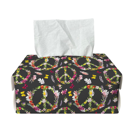 Hippie Peace Sign Flower Pattern Print Rectangle Tissue Box Cover