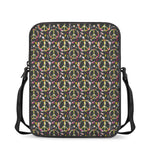 Hippie Peace Sign Flower Pattern Print Rectangular Crossbody Bag