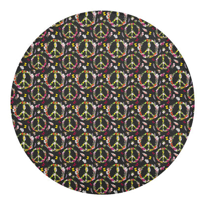 Hippie Peace Sign Flower Pattern Print Round Blanket