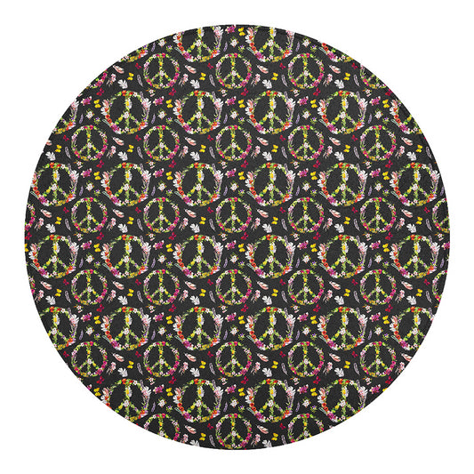 Hippie Peace Sign Flower Pattern Print Round Blanket