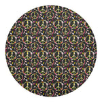 Hippie Peace Sign Flower Pattern Print Round Blanket