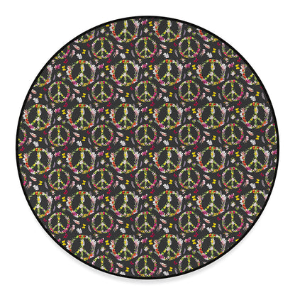 Hippie Peace Sign Flower Pattern Print Round Floor Mat