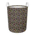 Hippie Peace Sign Flower Pattern Print Round Laundry Basket