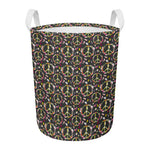 Hippie Peace Sign Flower Pattern Print Round Laundry Basket
