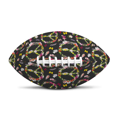 Hippie Peace Sign Flower Pattern Print Rugby Ball