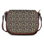 Hippie Peace Sign Flower Pattern Print Saddle Bag