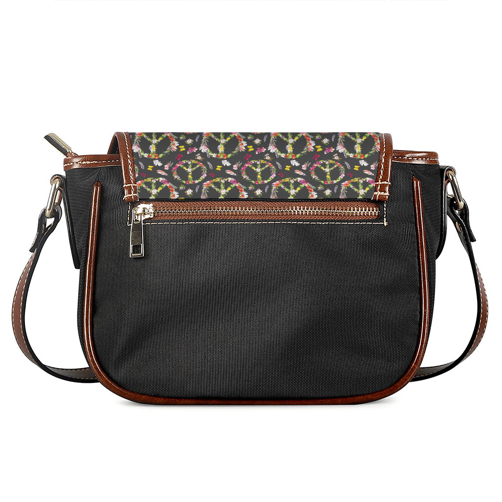 Hippie Peace Sign Flower Pattern Print Saddle Bag