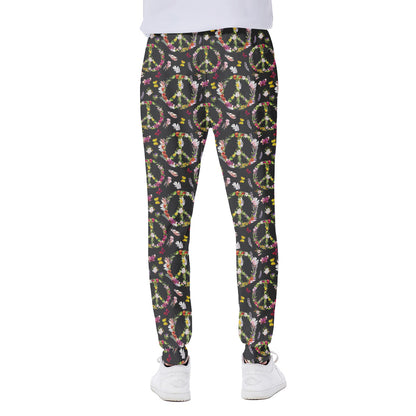 Hippie Peace Sign Flower Pattern Print Scuba Joggers