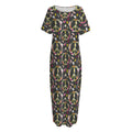 Hippie Peace Sign Flower Pattern Print Short Sleeve Long Nightdress
