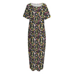 Hippie Peace Sign Flower Pattern Print Short Sleeve Long Nightdress