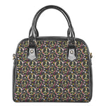 Hippie Peace Sign Flower Pattern Print Shoulder Handbag