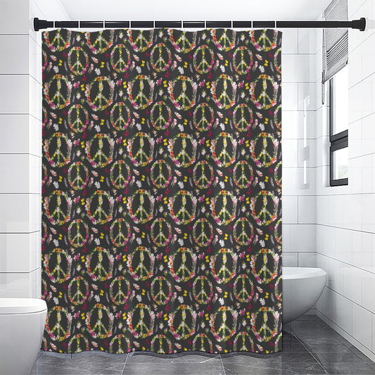 Hippie Peace Sign Flower Pattern Print Shower Curtain