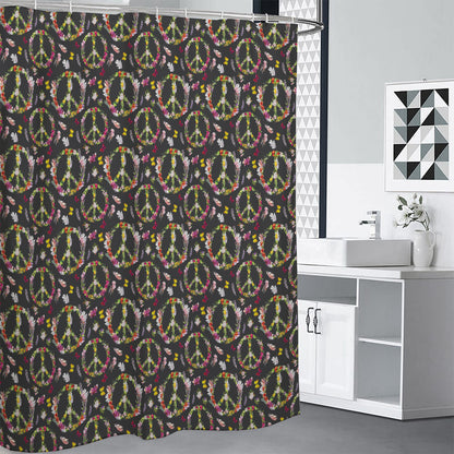 Hippie Peace Sign Flower Pattern Print Shower Curtain