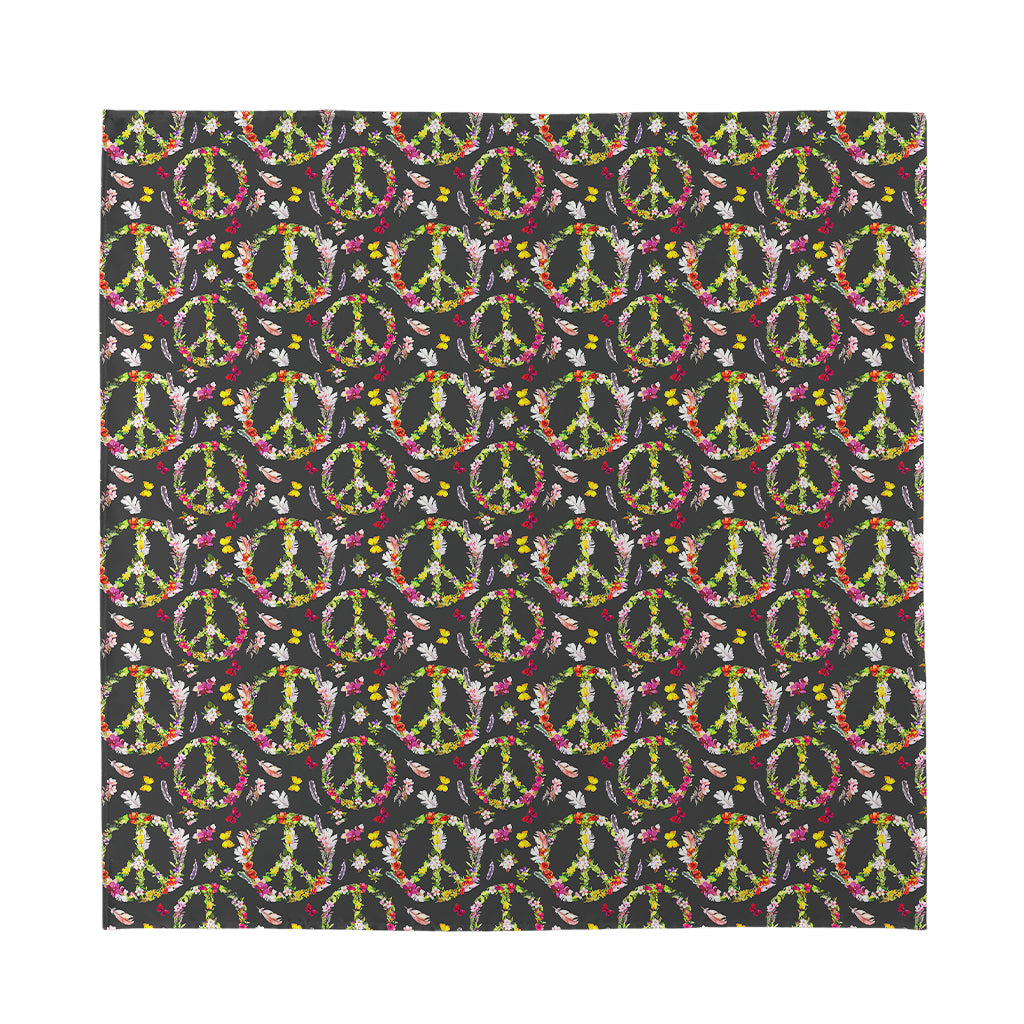Hippie Peace Sign Flower Pattern Print Silk Bandana