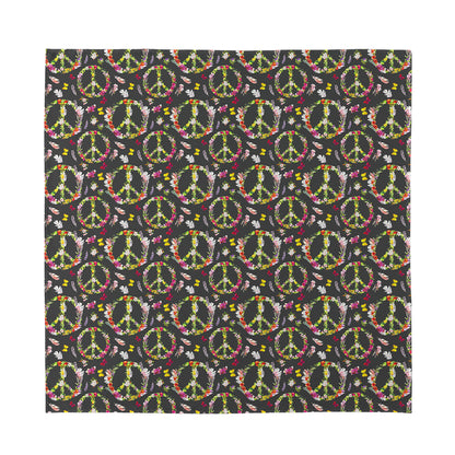 Hippie Peace Sign Flower Pattern Print Silk Bandana