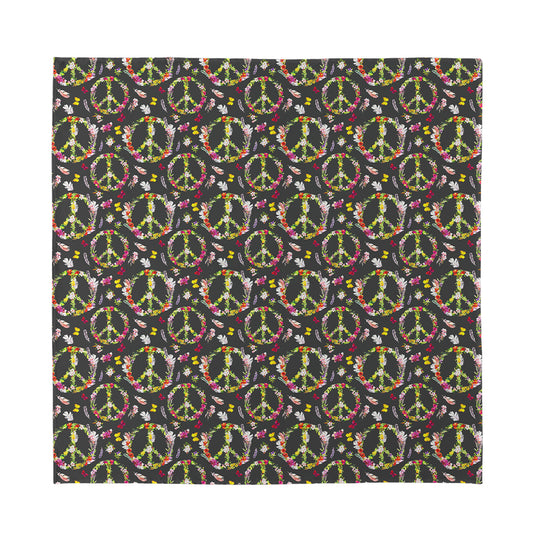 Hippie Peace Sign Flower Pattern Print Silk Bandana