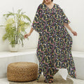 Hippie Peace Sign Flower Pattern Print Silk V-Neck Kaftan Dress