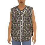 Hippie Peace Sign Flower Pattern Print Sleeveless Baseball Jersey