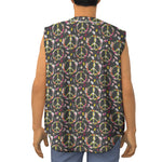 Hippie Peace Sign Flower Pattern Print Sleeveless Baseball Jersey