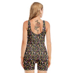 Hippie Peace Sign Flower Pattern Print Sleeveless One Piece Swimsuit