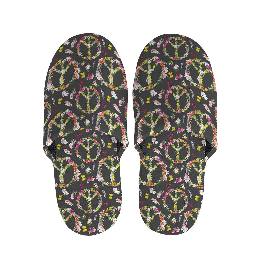 Hippie Peace Sign Flower Pattern Print Slippers