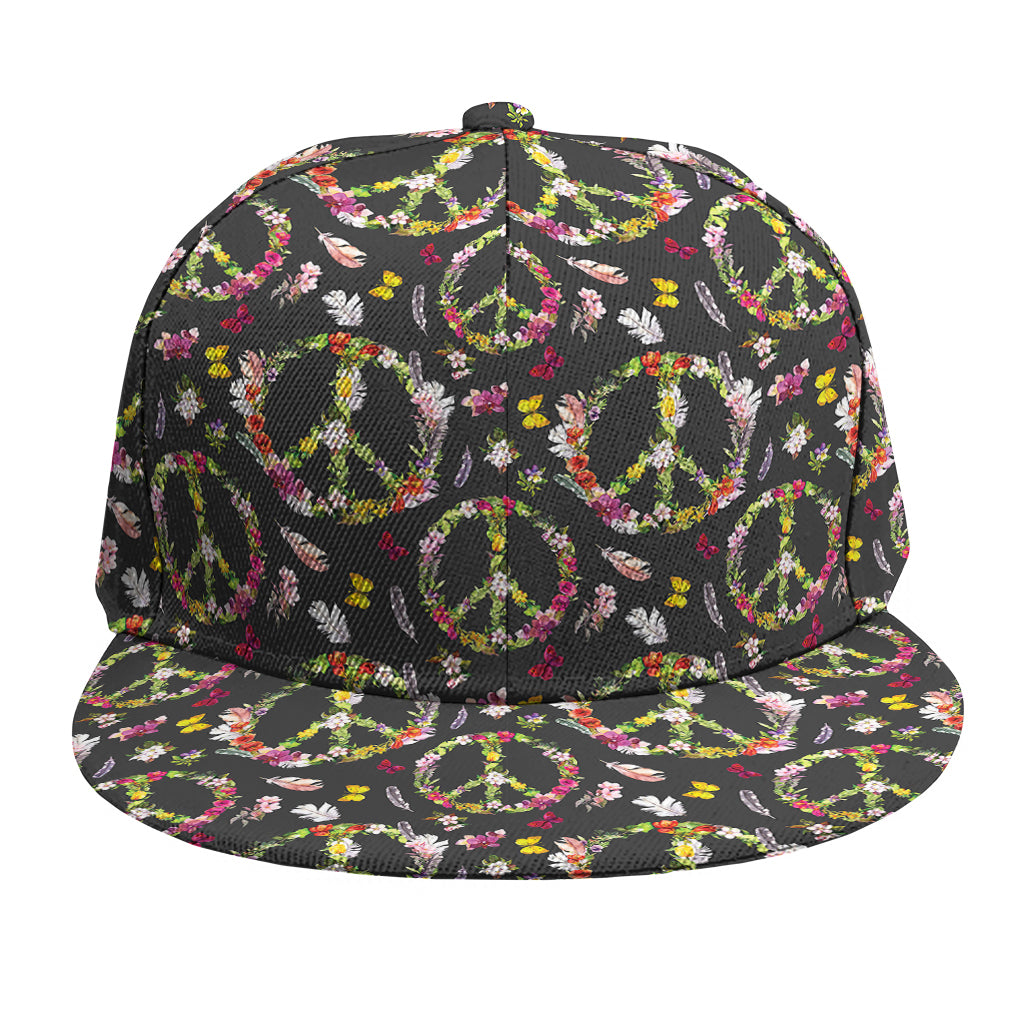 Hippie Peace Sign Flower Pattern Print Snapback Cap