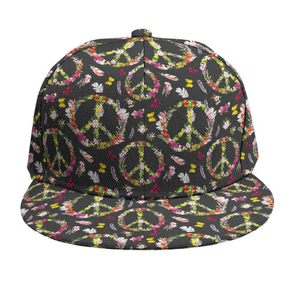 Hippie Peace Sign Flower Pattern Print Snapback Cap