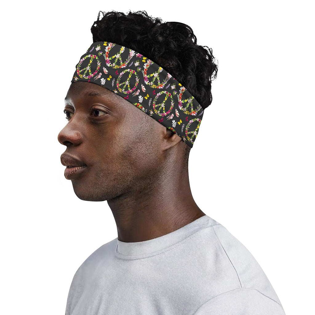 Hippie Peace Sign Flower Pattern Print Sports Headband