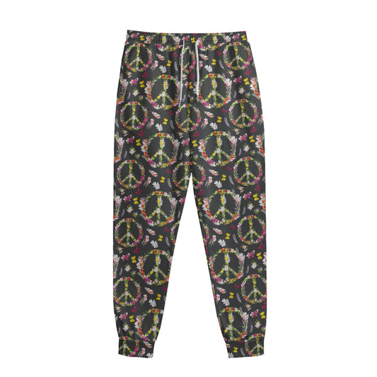 Hippie Peace Sign Flower Pattern Print Sweatpants