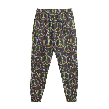 Hippie Peace Sign Flower Pattern Print Sweatpants