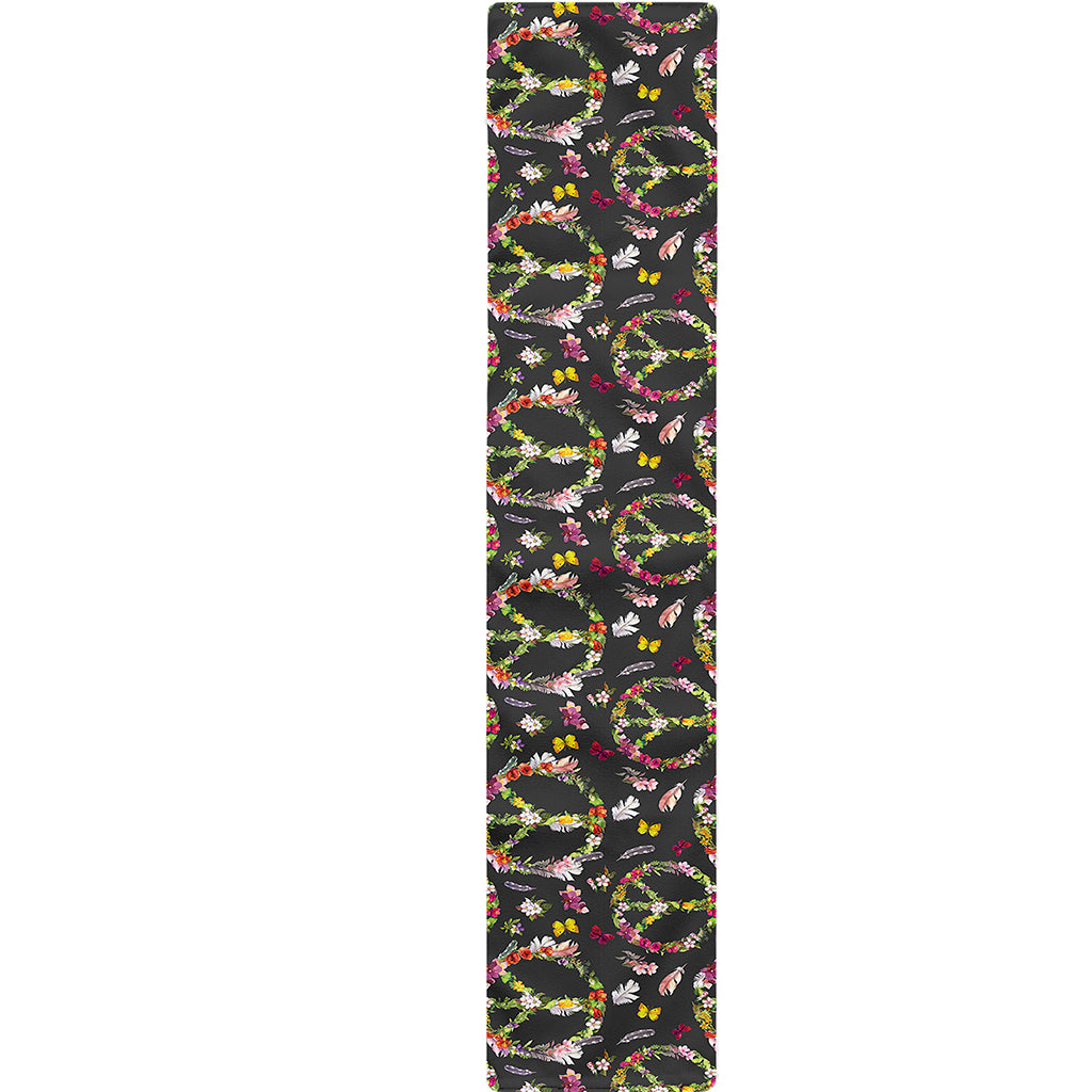 Hippie Peace Sign Flower Pattern Print Table Runner